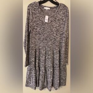 NWT Lou & Grey for Loft NEW Grey Heather Sweater Dress, Ruffle bottom,  Size M